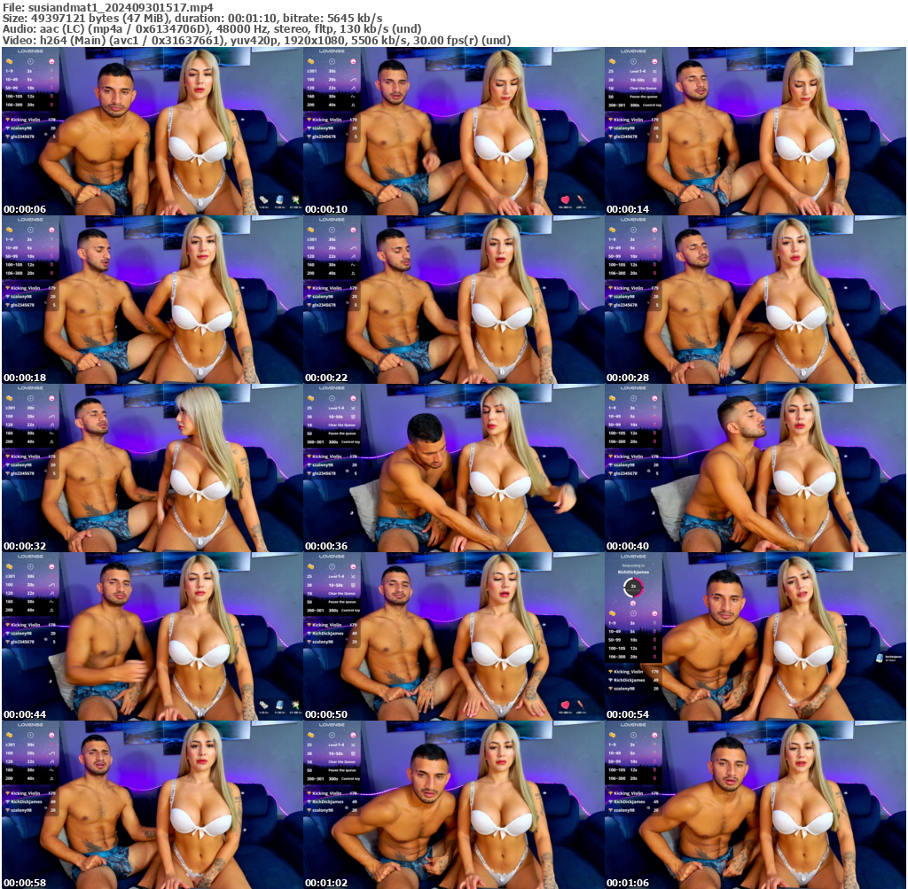 Preview thumb from susiandmat1 on 2024-09-30 @ bongacams